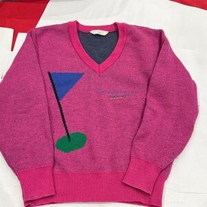 Givenchy Pink V-Neck Sweater with Blue and Green Accents